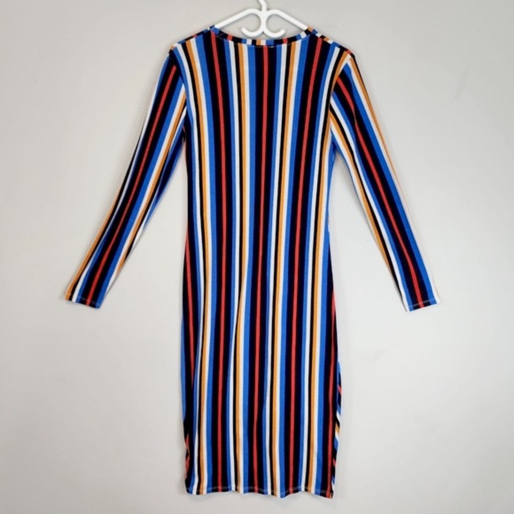 ZARA Art Deco Stripe Ribbed Twist Midi Dress Size M - Picture 7 of 9